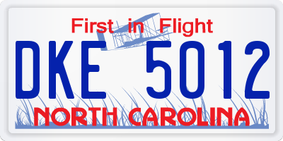 NC license plate DKE5012