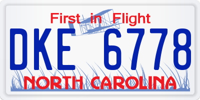 NC license plate DKE6778