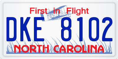 NC license plate DKE8102