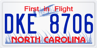 NC license plate DKE8706