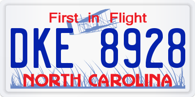NC license plate DKE8928