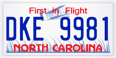 NC license plate DKE9981