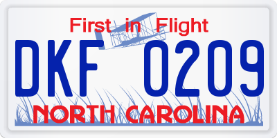 NC license plate DKF0209
