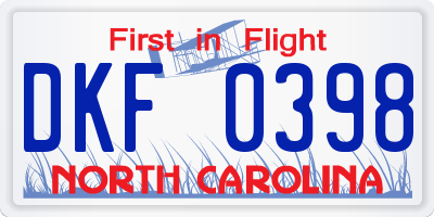 NC license plate DKF0398