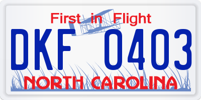 NC license plate DKF0403