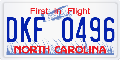 NC license plate DKF0496