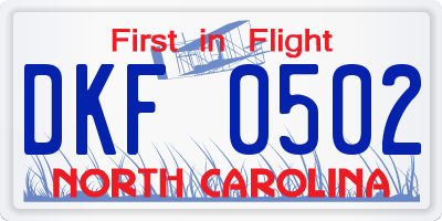 NC license plate DKF0502