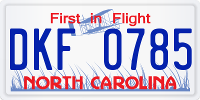 NC license plate DKF0785