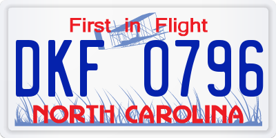 NC license plate DKF0796