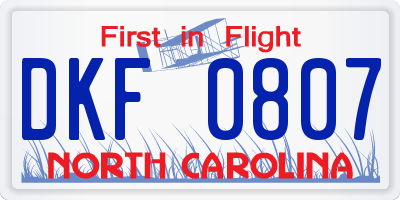 NC license plate DKF0807