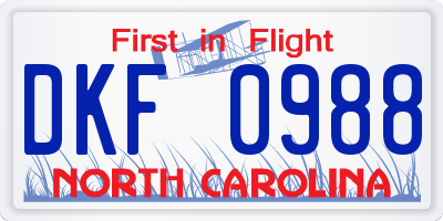 NC license plate DKF0988