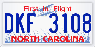 NC license plate DKF3108