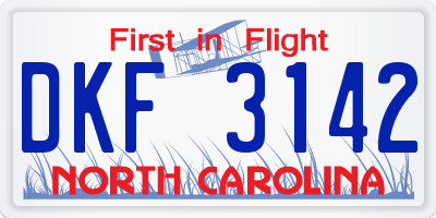 NC license plate DKF3142