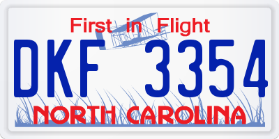 NC license plate DKF3354