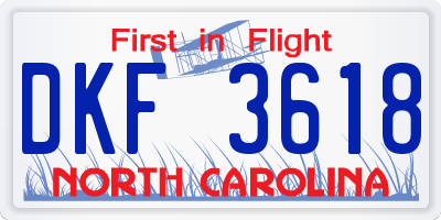 NC license plate DKF3618