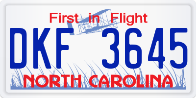NC license plate DKF3645