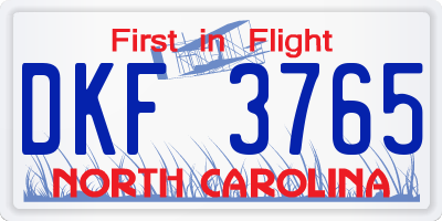 NC license plate DKF3765