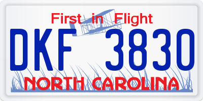 NC license plate DKF3830