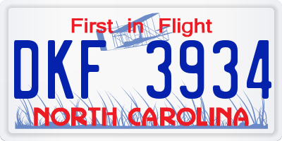 NC license plate DKF3934