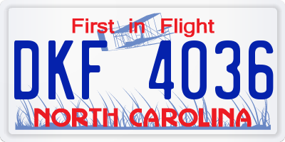 NC license plate DKF4036