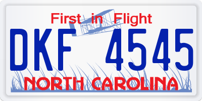 NC license plate DKF4545
