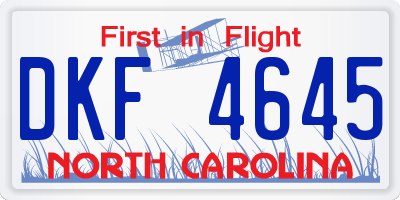 NC license plate DKF4645