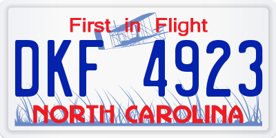 NC license plate DKF4923