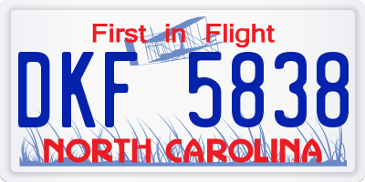 NC license plate DKF5838