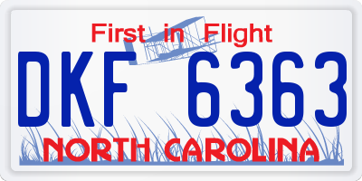 NC license plate DKF6363