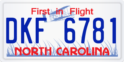 NC license plate DKF6781