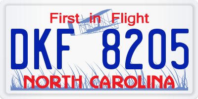 NC license plate DKF8205