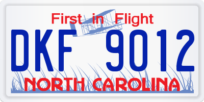 NC license plate DKF9012