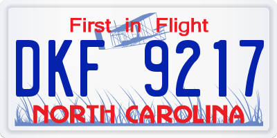 NC license plate DKF9217