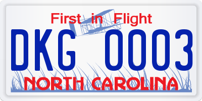 NC license plate DKG0003