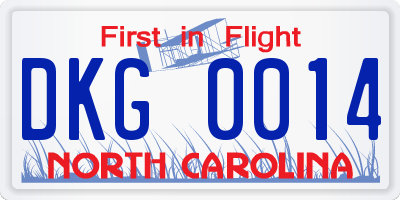 NC license plate DKG0014