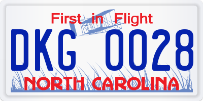 NC license plate DKG0028