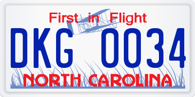NC license plate DKG0034