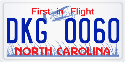 NC license plate DKG0060