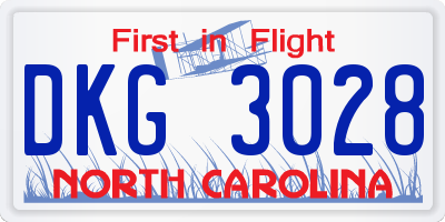 NC license plate DKG3028