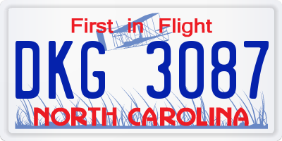 NC license plate DKG3087