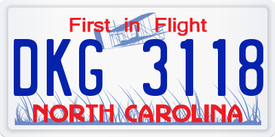 NC license plate DKG3118