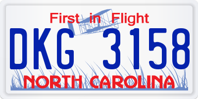 NC license plate DKG3158