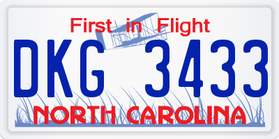 NC license plate DKG3433
