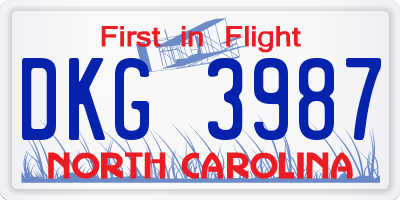 NC license plate DKG3987