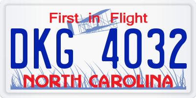 NC license plate DKG4032