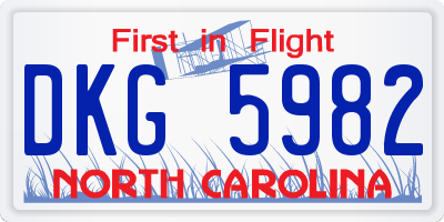 NC license plate DKG5982