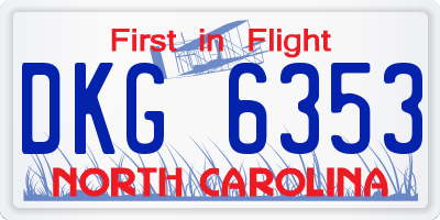 NC license plate DKG6353