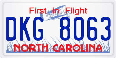 NC license plate DKG8063