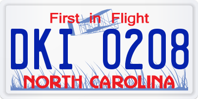 NC license plate DKI0208