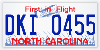 NC license plate DKI0455